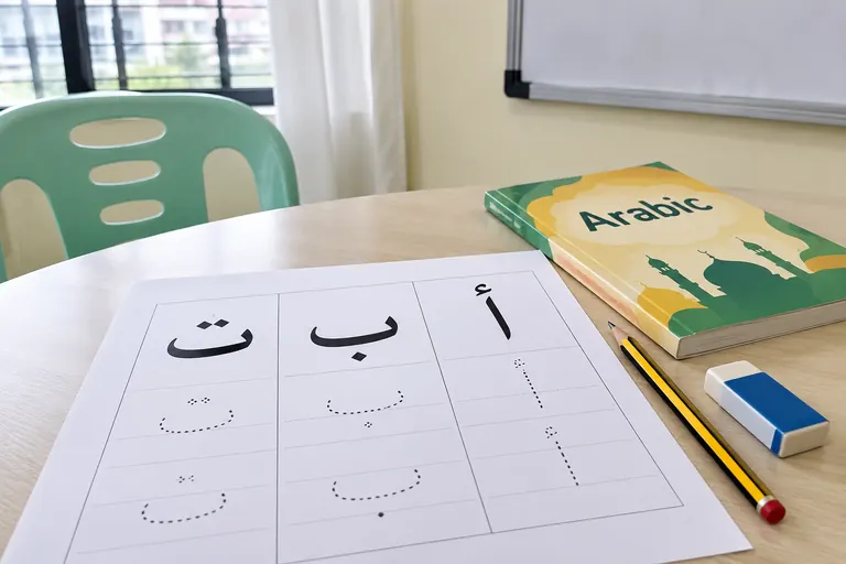 Illustrative photo: Arabic alphabet reading and writing practice